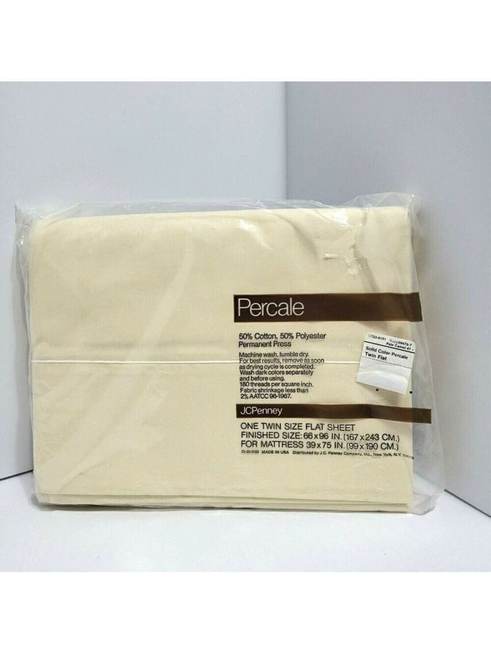 𝅺vintage JC Penney Twin Size Flat Sheet Neutral Color Beige